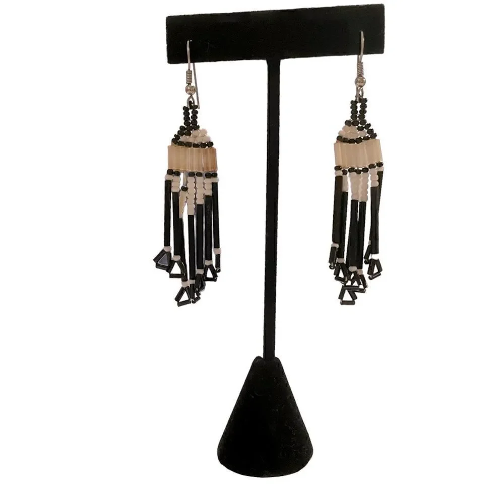Vintage Handmade Native American Glass Bead Hook Earrings